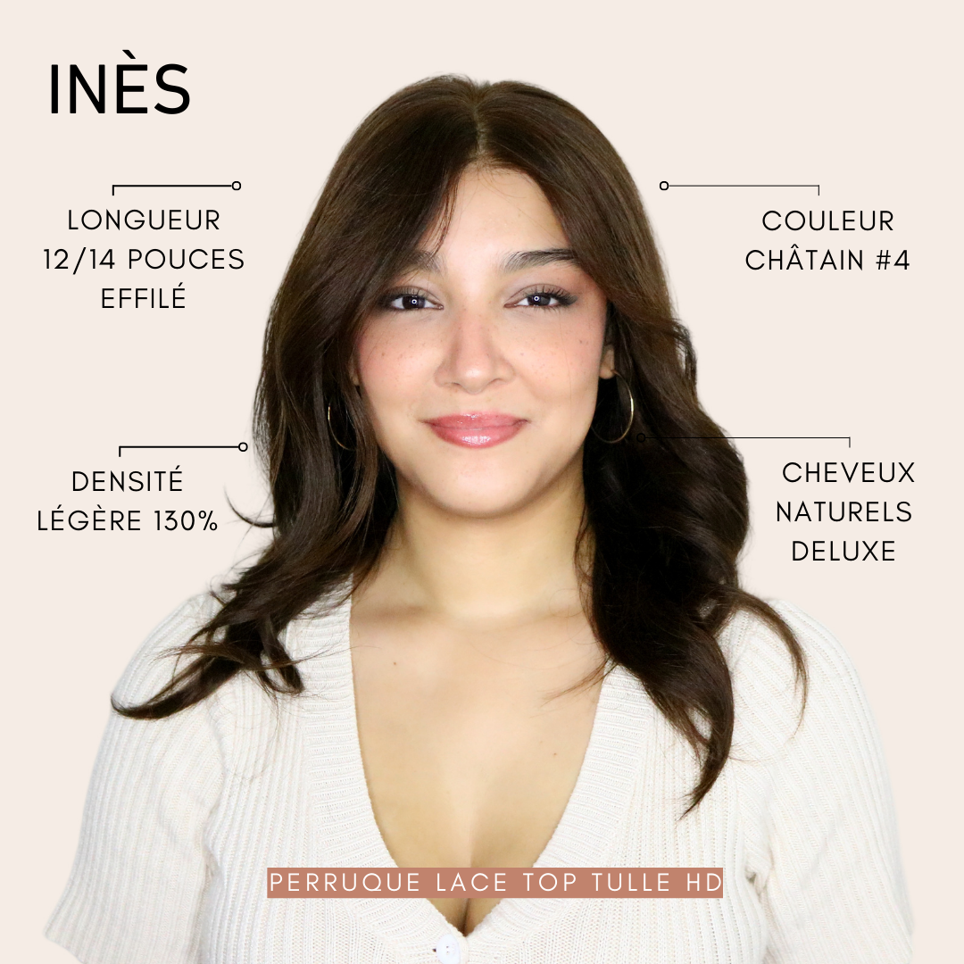 Inès - Perruque lace top cheveux châtain mi-longs