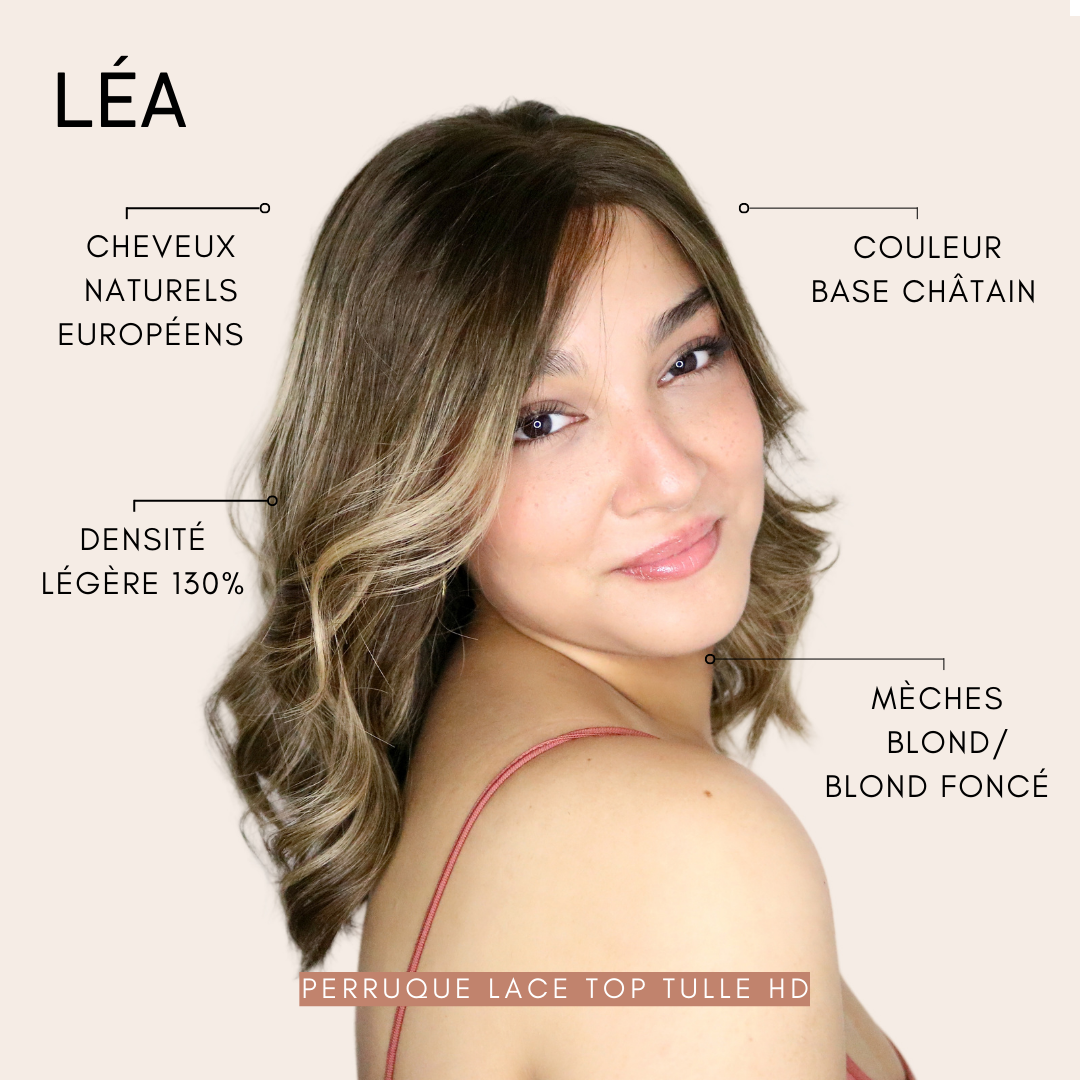 Léa - Perruque cheveux naturels mi-longs méchés