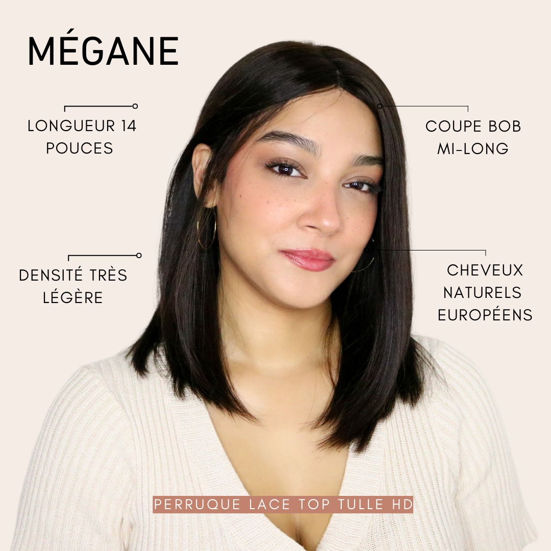 Mégane - Perruque bob cheveux bruns mi-longs